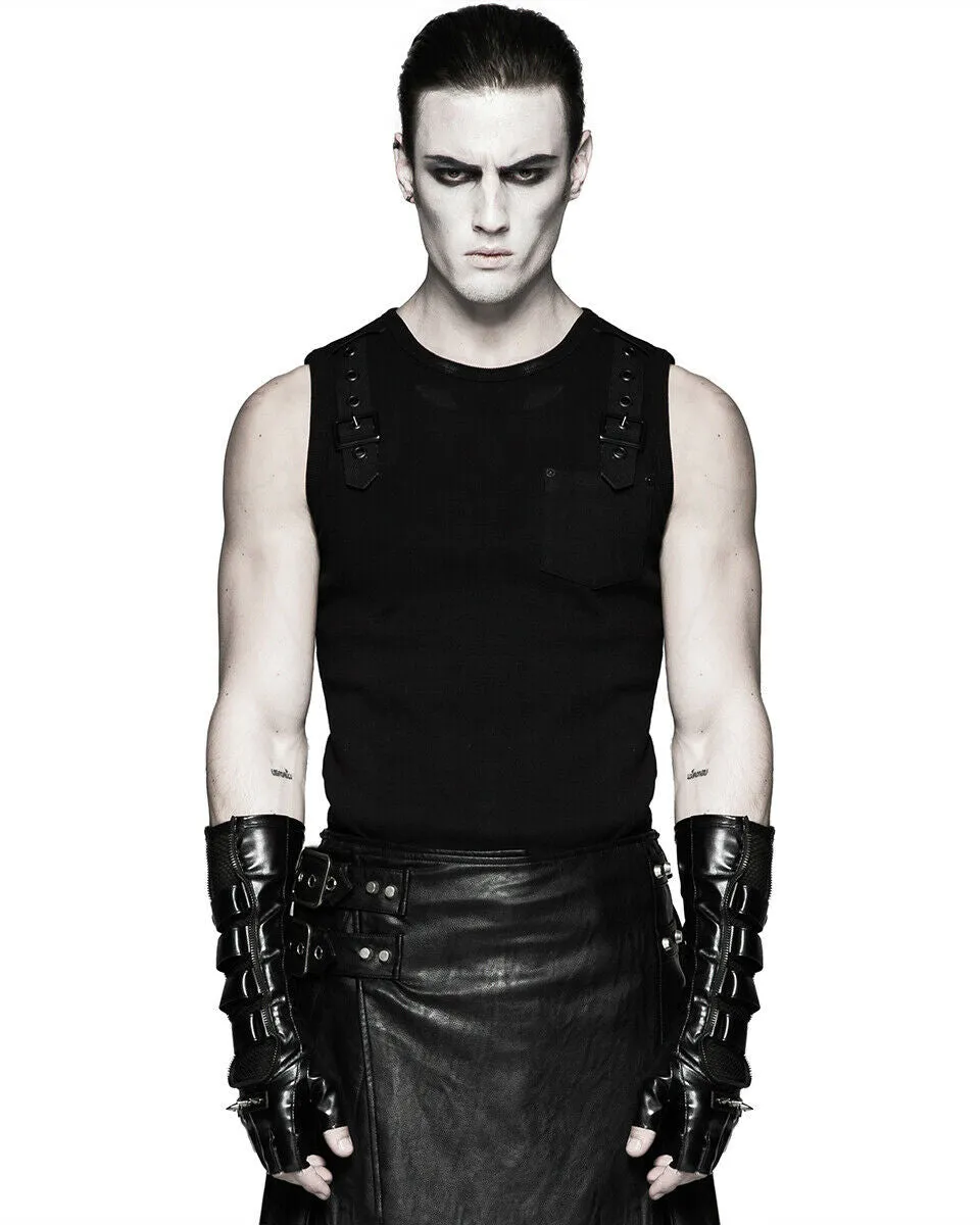 Punk Rave Acropolis Mens Long PU & Mesh Spiked Fingerless Gloves