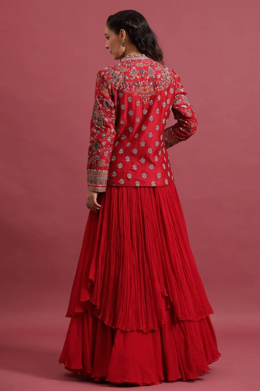 Queen Red Embellished Peplum with Layered Skirt