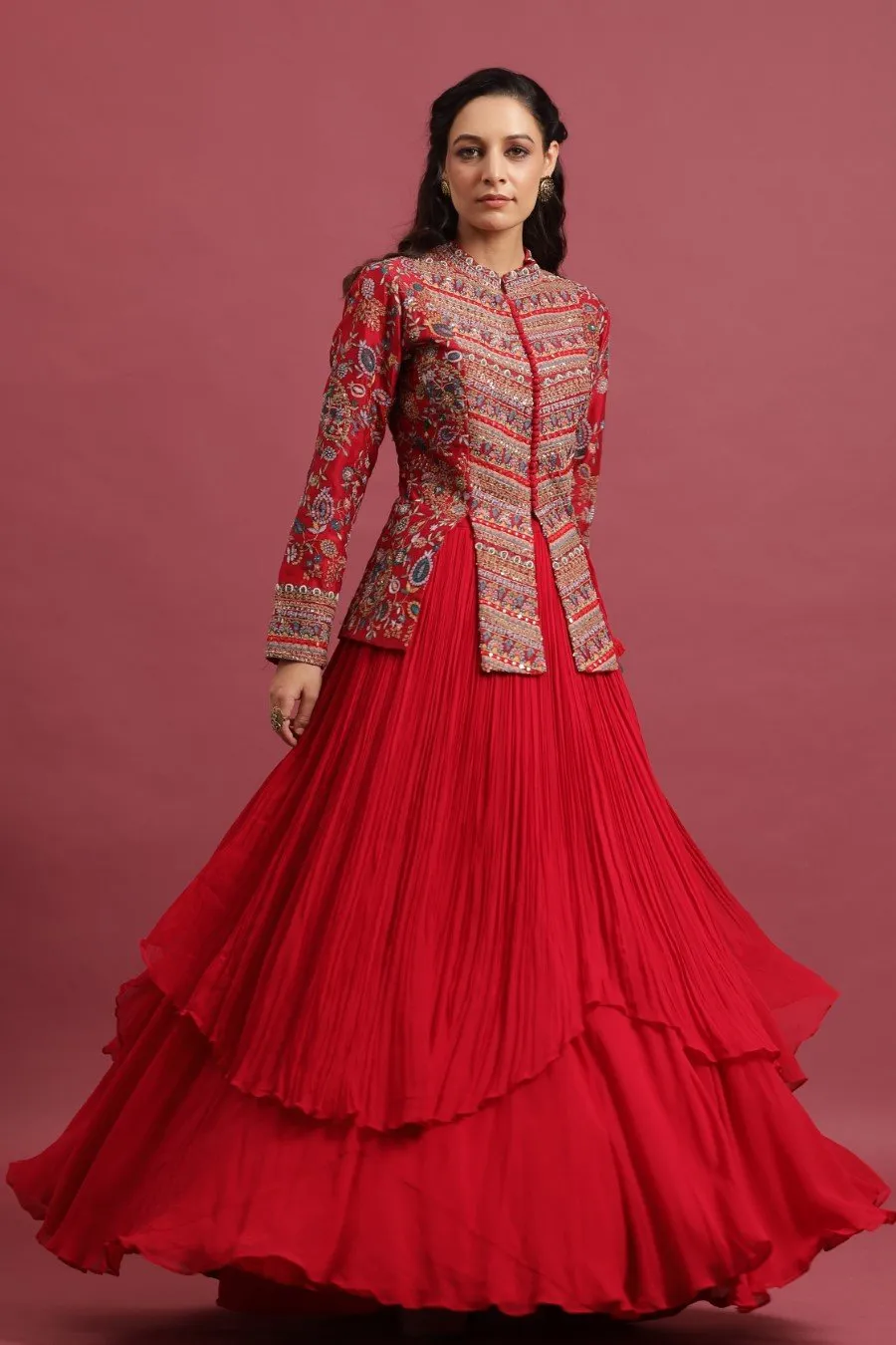 Queen Red Embellished Peplum with Layered Skirt