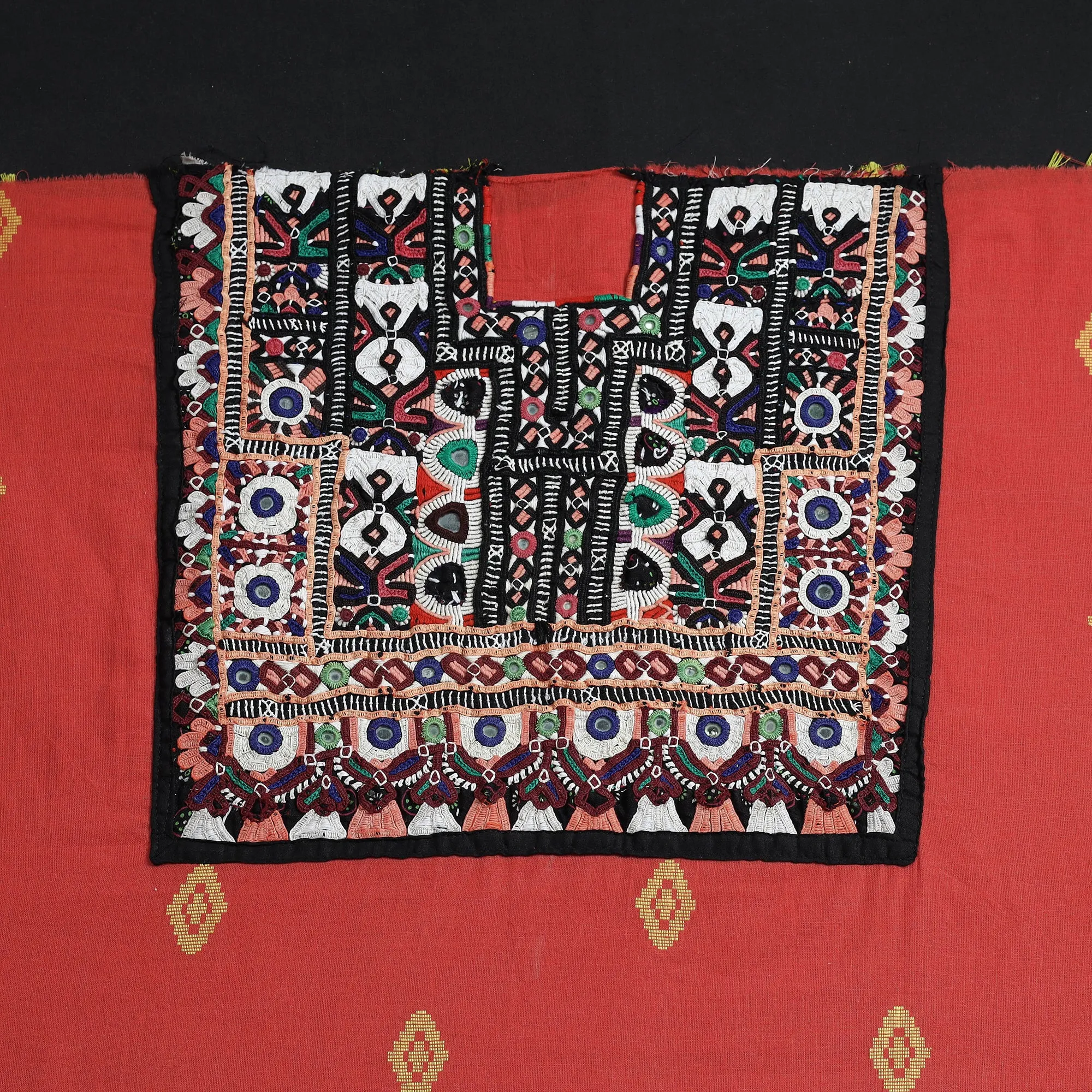 Red - Exclusive! Kutch Embroidery Work Cotton Kurta Material - 2.5 Meter