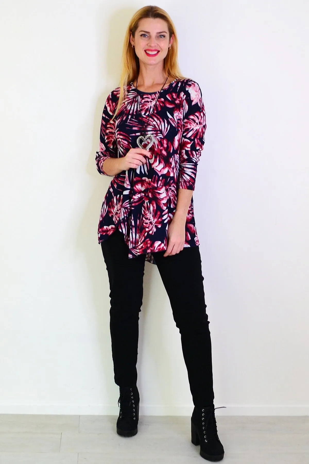 Red Ferns Mesh Layered Tunic