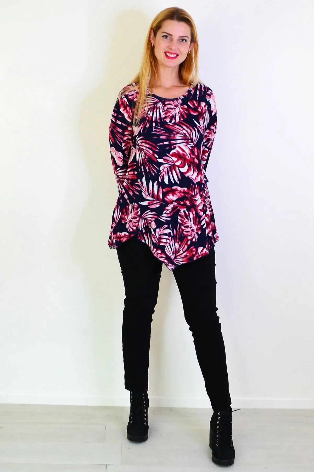 Red Ferns Mesh Layered Tunic