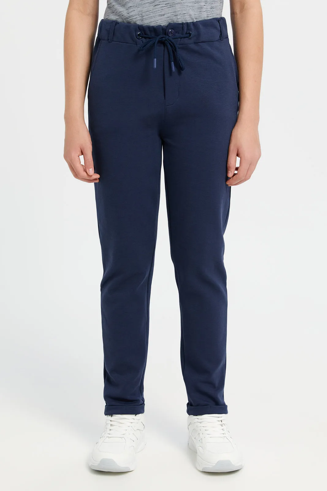 Senior Boys Navy Solid Trousers