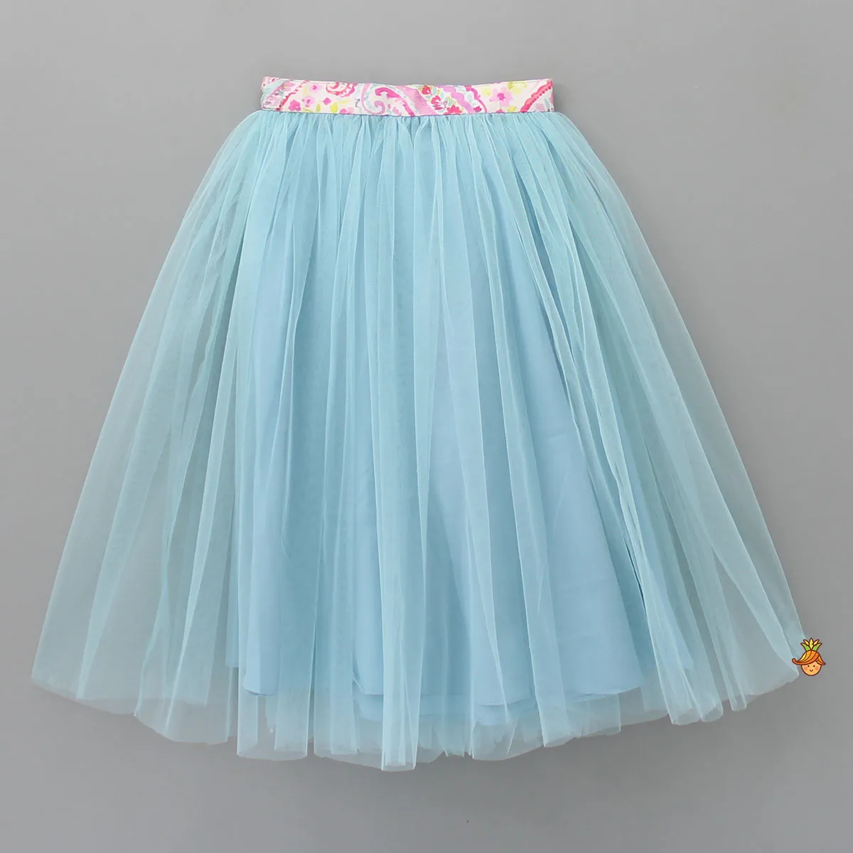 Stylish Fringes Cape Top And Blue Net Lehenga