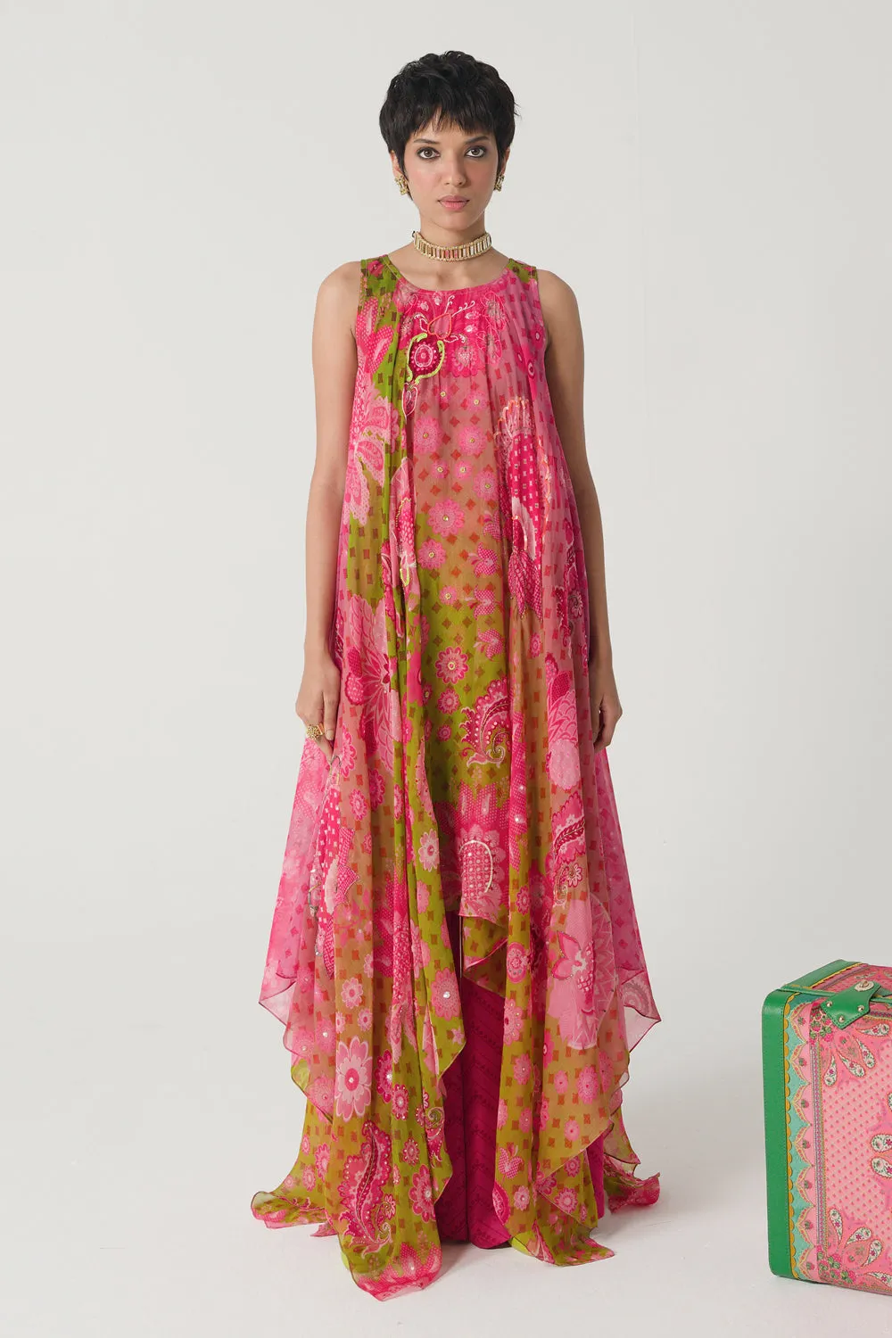 Sunset Orange Highlow Tunic Set