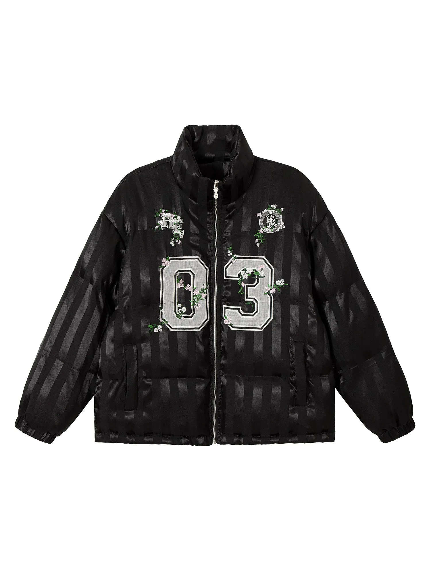 Thesupermade Letter Embroidered Stand Collar Cotton Coat