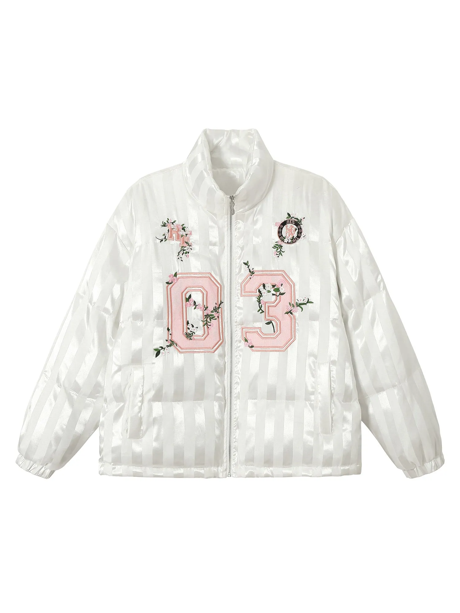 Thesupermade Letter Embroidered Stand Collar Cotton Coat