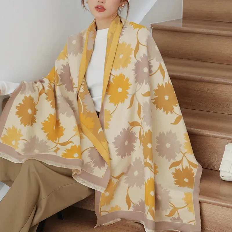 Thick Warm Winter Scarf Luxury Design Print Horse Women Cashmere Pashmina Shawl Lady Wrap Scarves Female Foulard Blanket Poncho