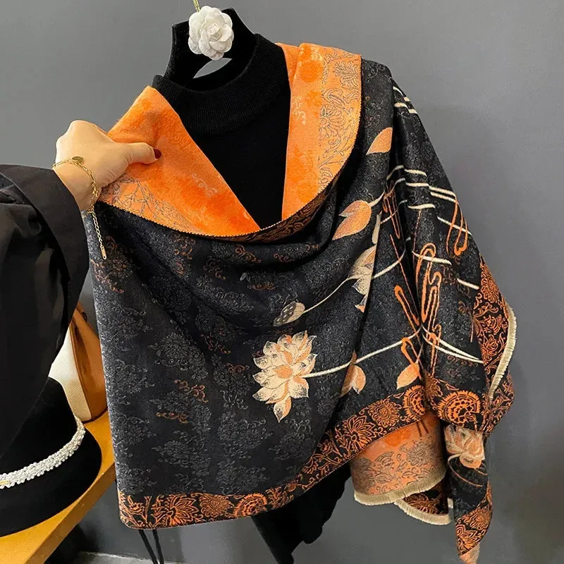 Thick Warm Winter Scarf Luxury Design Print Horse Women Cashmere Pashmina Shawl Lady Wrap Scarves Female Foulard Blanket Poncho
