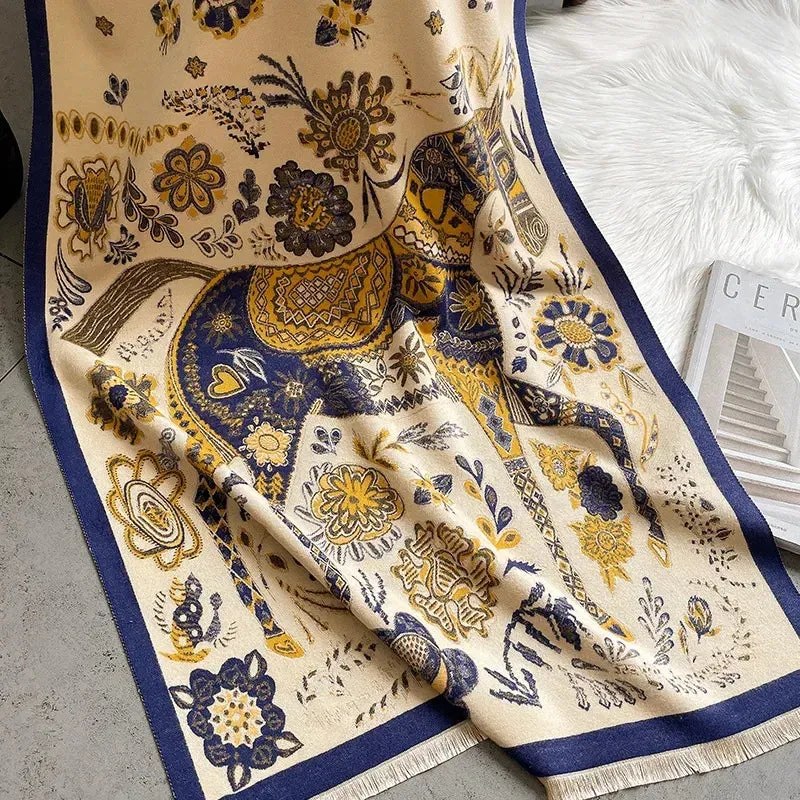 Thick Warm Winter Scarf Luxury Design Print Horse Women Cashmere Pashmina Shawl Lady Wrap Scarves Female Foulard Blanket Poncho