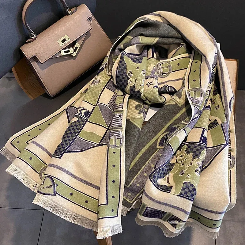 Thick Warm Winter Scarf Luxury Design Print Horse Women Cashmere Pashmina Shawl Lady Wrap Scarves Female Foulard Blanket Poncho