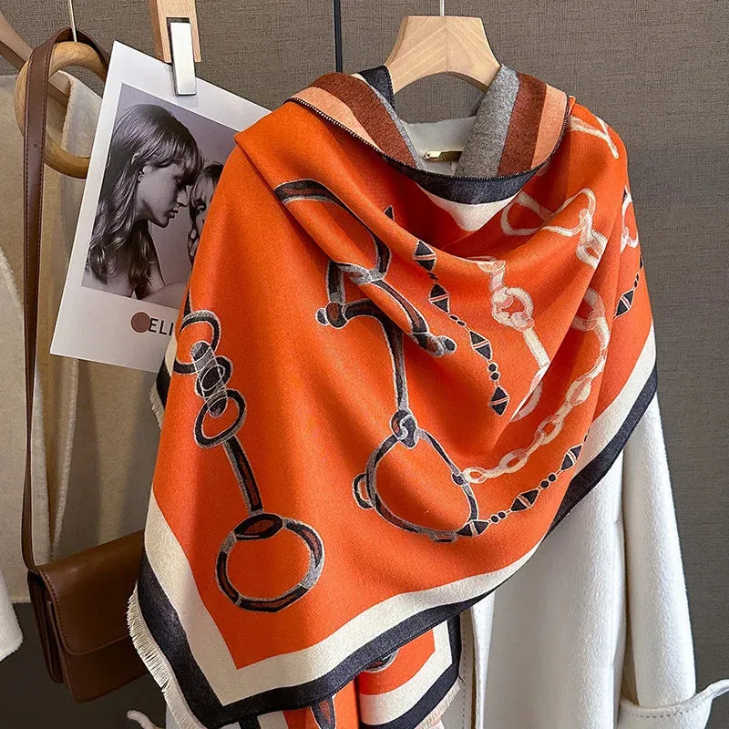 Thick Warm Winter Scarf Luxury Design Print Horse Women Cashmere Pashmina Shawl Lady Wrap Scarves Female Foulard Blanket Poncho
