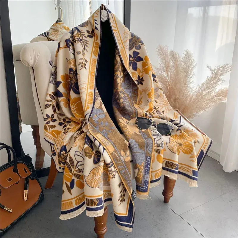 Thick Warm Winter Scarf Luxury Design Print Horse Women Cashmere Pashmina Shawl Lady Wrap Scarves Female Foulard Blanket Poncho