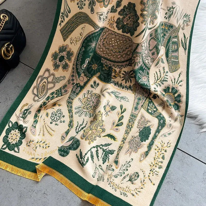 Thick Warm Winter Scarf Luxury Design Print Horse Women Cashmere Pashmina Shawl Lady Wrap Scarves Female Foulard Blanket Poncho