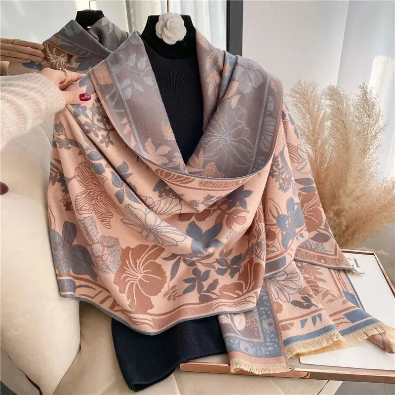 Thick Warm Winter Scarf Luxury Design Print Horse Women Cashmere Pashmina Shawl Lady Wrap Scarves Female Foulard Blanket Poncho
