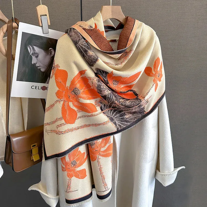 Thick Warm Winter Scarf Luxury Design Print Horse Women Cashmere Pashmina Shawl Lady Wrap Scarves Female Foulard Blanket Poncho