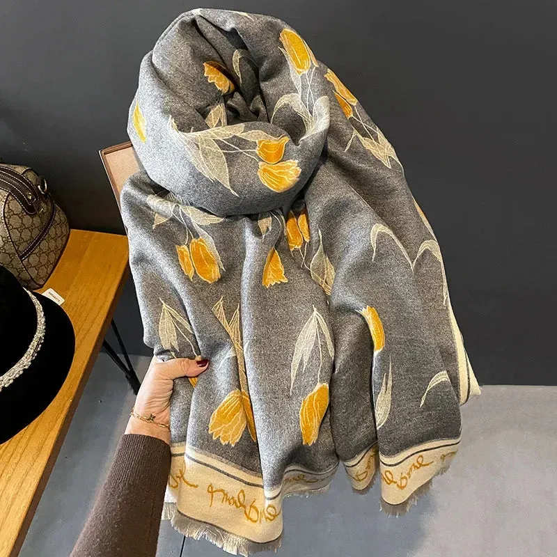 Thick Warm Winter Scarf Luxury Design Print Horse Women Cashmere Pashmina Shawl Lady Wrap Scarves Female Foulard Blanket Poncho