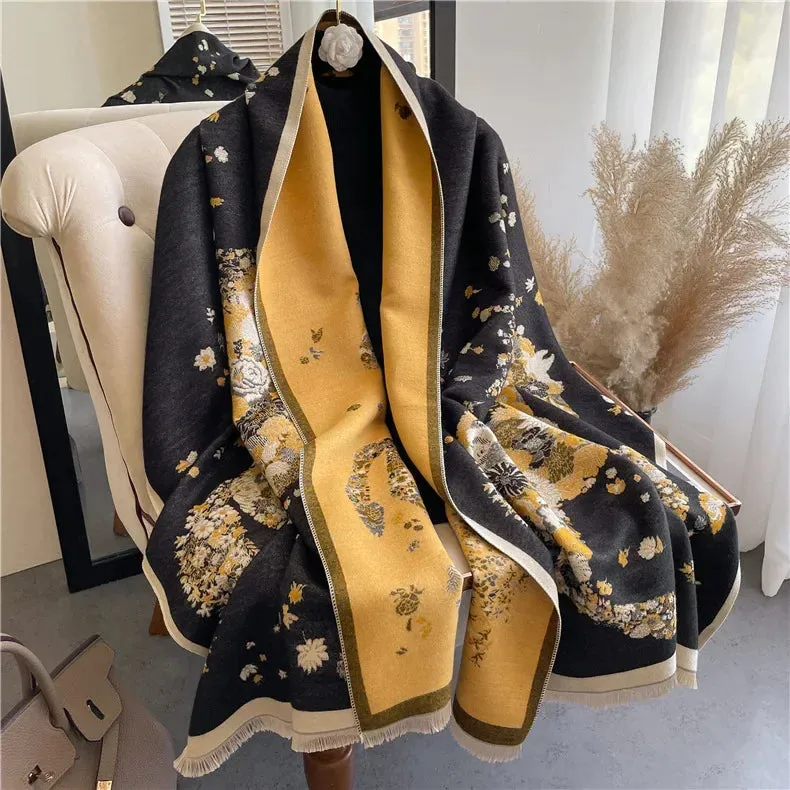 Thick Warm Winter Scarf Luxury Design Print Horse Women Cashmere Pashmina Shawl Lady Wrap Scarves Female Foulard Blanket Poncho