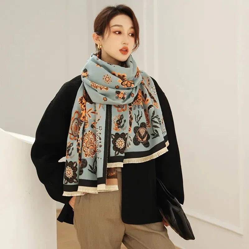 Thick Warm Winter Scarf Luxury Design Print Horse Women Cashmere Pashmina Shawl Lady Wrap Scarves Female Foulard Blanket Poncho