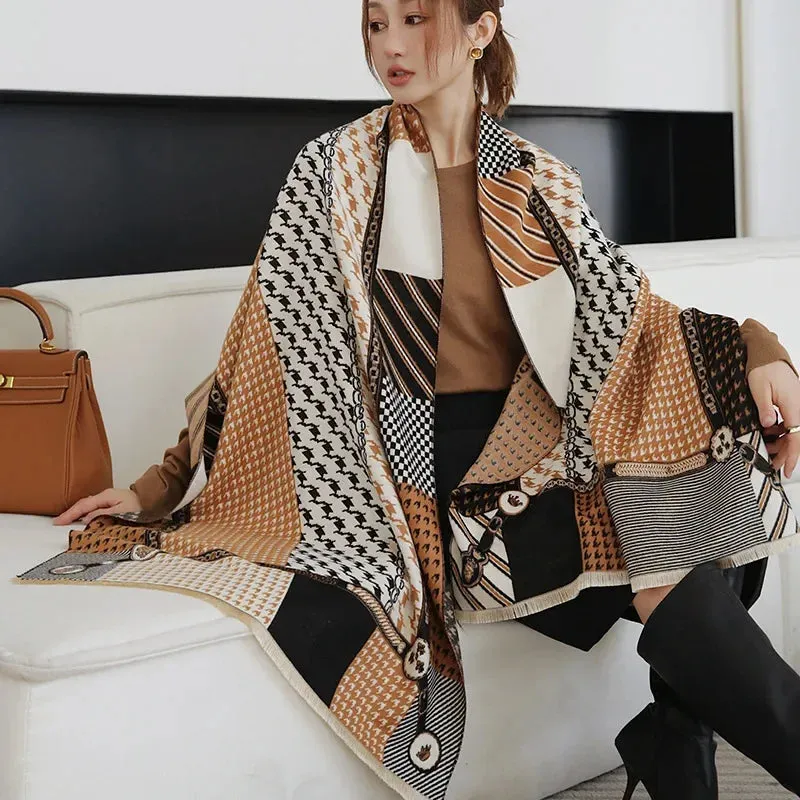 Thick Warm Winter Scarf Luxury Design Print Horse Women Cashmere Pashmina Shawl Lady Wrap Scarves Female Foulard Blanket Poncho
