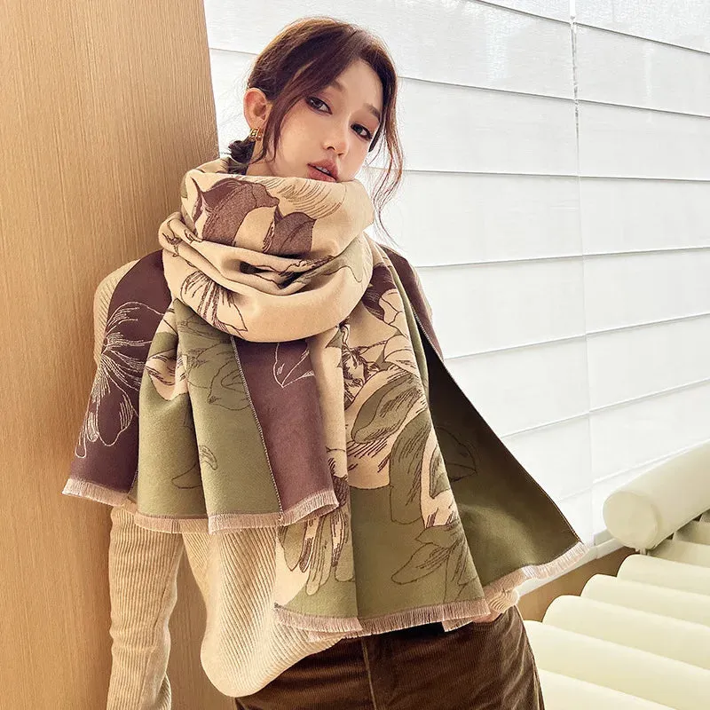 Thick Warm Winter Scarf Luxury Design Print Horse Women Cashmere Pashmina Shawl Lady Wrap Scarves Female Foulard Blanket Poncho