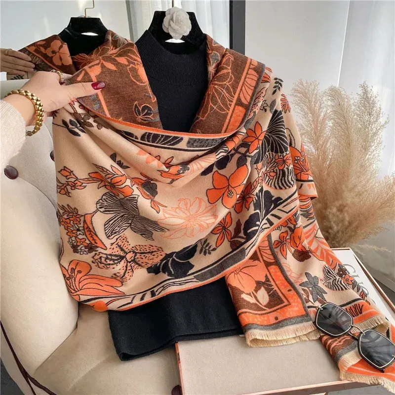 Thick Warm Winter Scarf Luxury Design Print Horse Women Cashmere Pashmina Shawl Lady Wrap Scarves Female Foulard Blanket Poncho