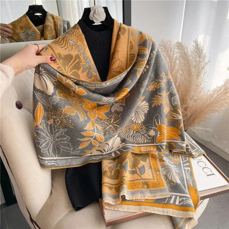 Thick Warm Winter Scarf Luxury Design Print Horse Women Cashmere Pashmina Shawl Lady Wrap Scarves Female Foulard Blanket Poncho
