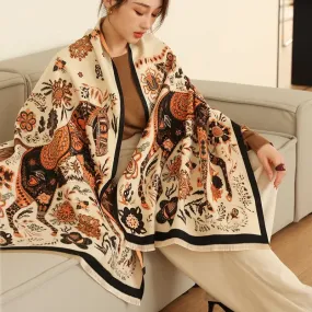 Thick Warm Winter Scarf Luxury Design Print Horse Women Cashmere Pashmina Shawl Lady Wrap Scarves Female Foulard Blanket Poncho