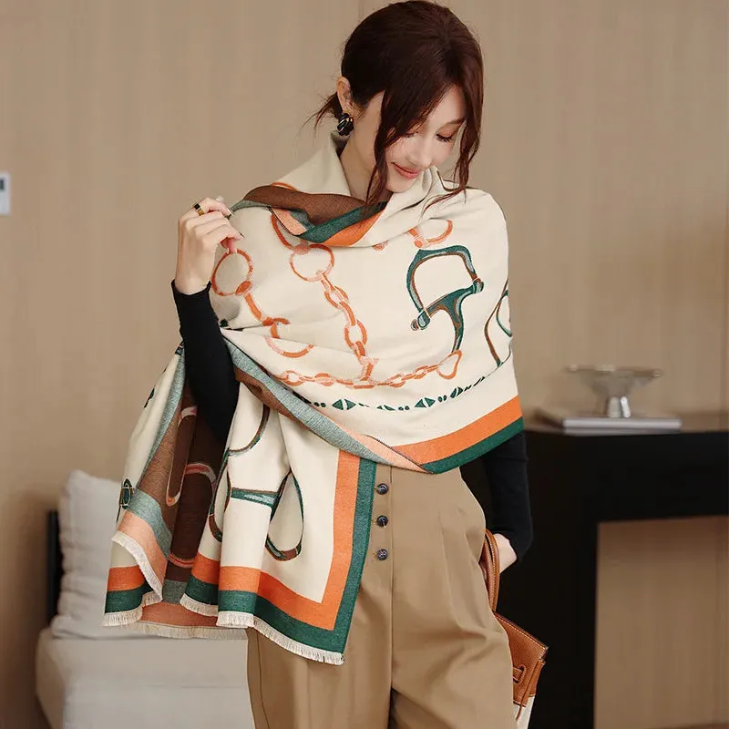 Thick Warm Winter Scarf Luxury Design Print Horse Women Cashmere Pashmina Shawl Lady Wrap Scarves Female Foulard Blanket Poncho
