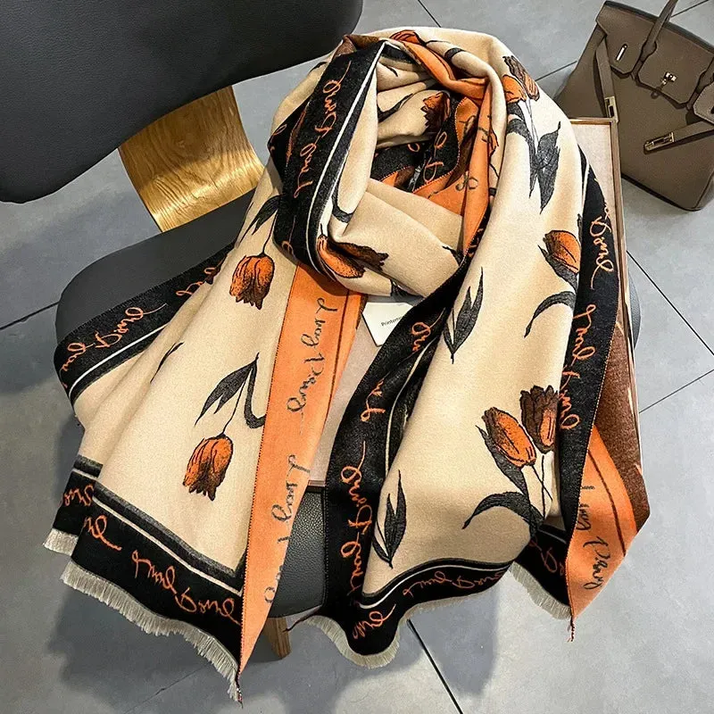 Thick Warm Winter Scarf Luxury Design Print Horse Women Cashmere Pashmina Shawl Lady Wrap Scarves Female Foulard Blanket Poncho