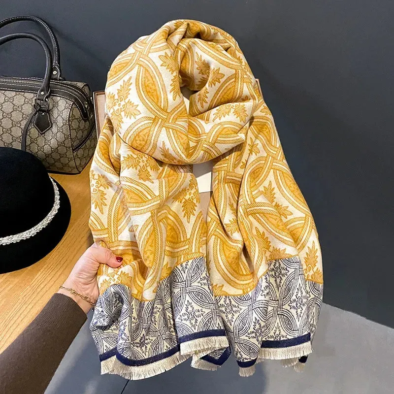 Thick Warm Winter Scarf Luxury Design Print Horse Women Cashmere Pashmina Shawl Lady Wrap Scarves Female Foulard Blanket Poncho
