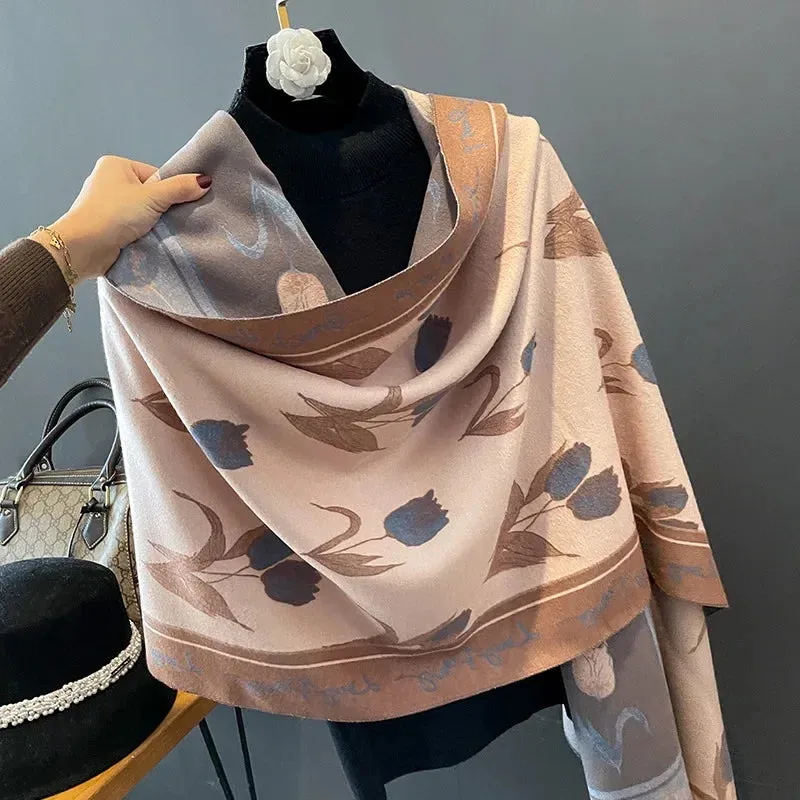 Thick Warm Winter Scarf Luxury Design Print Horse Women Cashmere Pashmina Shawl Lady Wrap Scarves Female Foulard Blanket Poncho