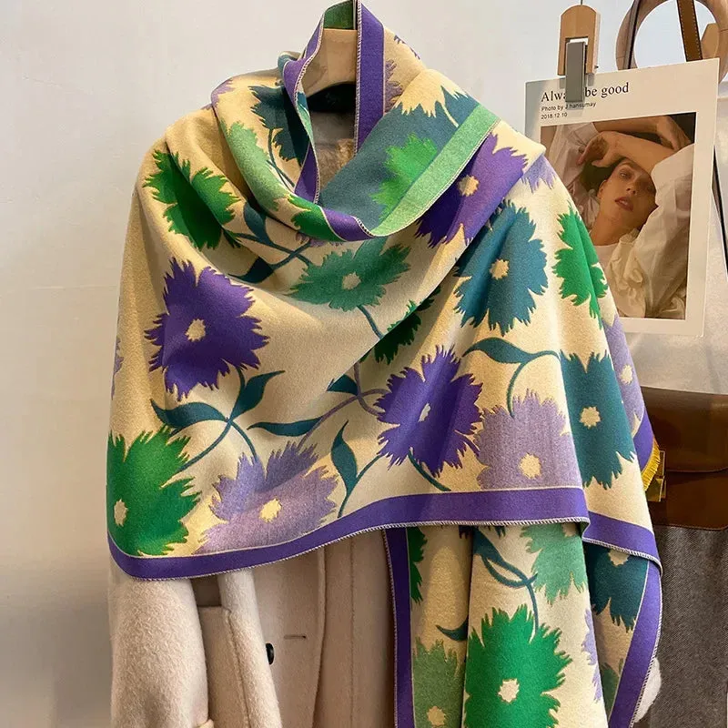 Thick Warm Winter Scarf Luxury Design Print Horse Women Cashmere Pashmina Shawl Lady Wrap Scarves Female Foulard Blanket Poncho