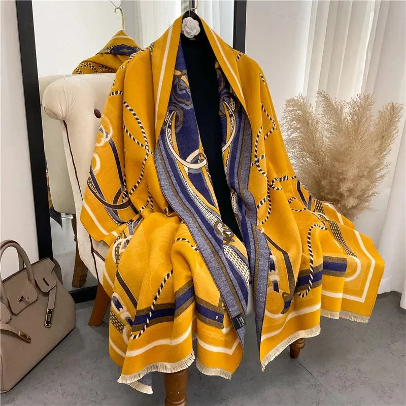 Thick Warm Winter Scarf Luxury Design Print Horse Women Cashmere Pashmina Shawl Lady Wrap Scarves Female Foulard Blanket Poncho
