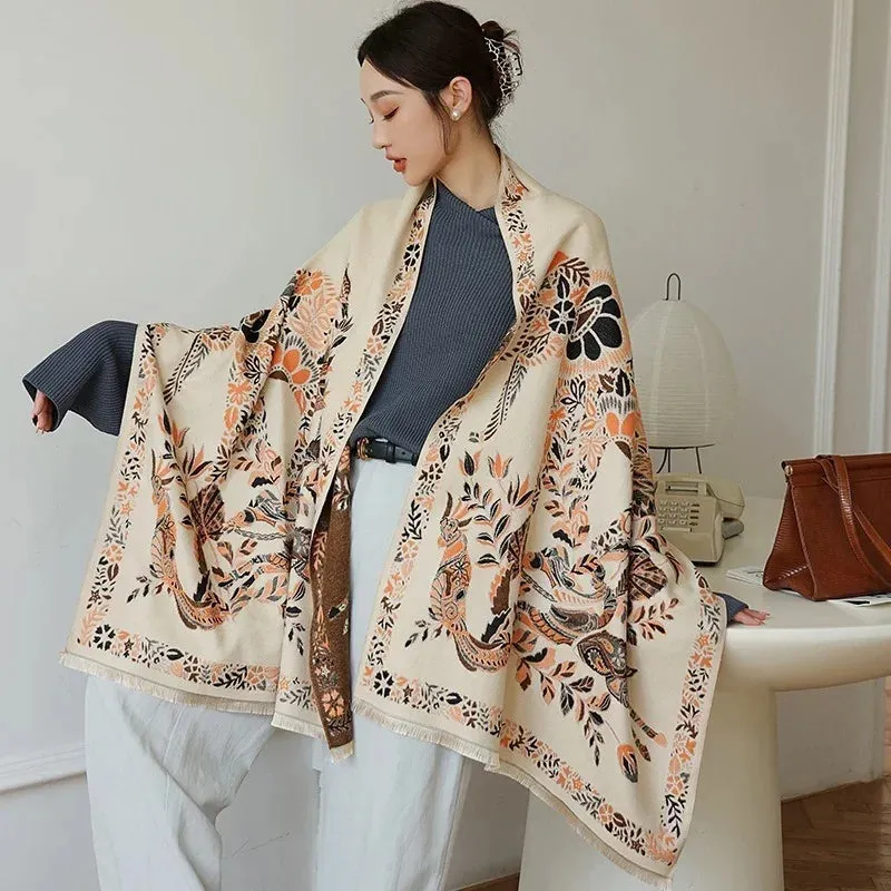 Thick Warm Winter Scarf Luxury Design Print Horse Women Cashmere Pashmina Shawl Lady Wrap Scarves Female Foulard Blanket Poncho