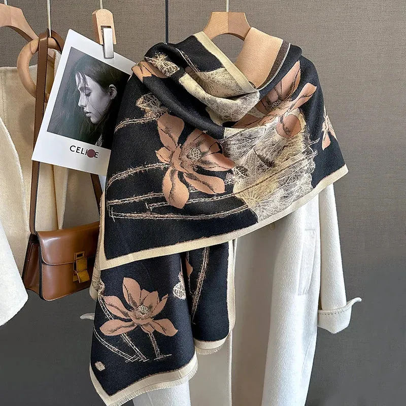 Thick Warm Winter Scarf Luxury Design Print Horse Women Cashmere Pashmina Shawl Lady Wrap Scarves Female Foulard Blanket Poncho