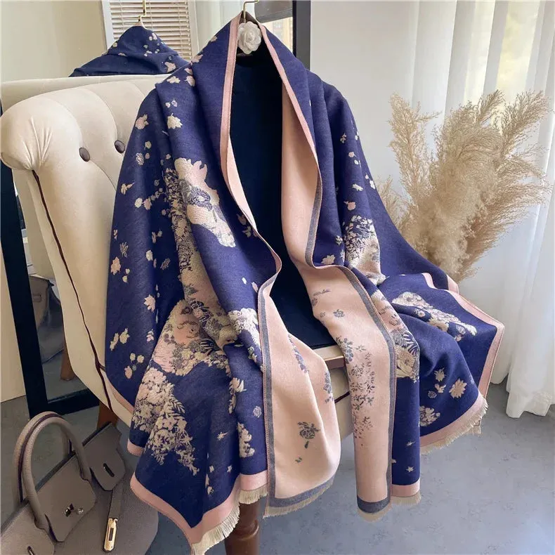 Thick Warm Winter Scarf Luxury Design Print Horse Women Cashmere Pashmina Shawl Lady Wrap Scarves Female Foulard Blanket Poncho