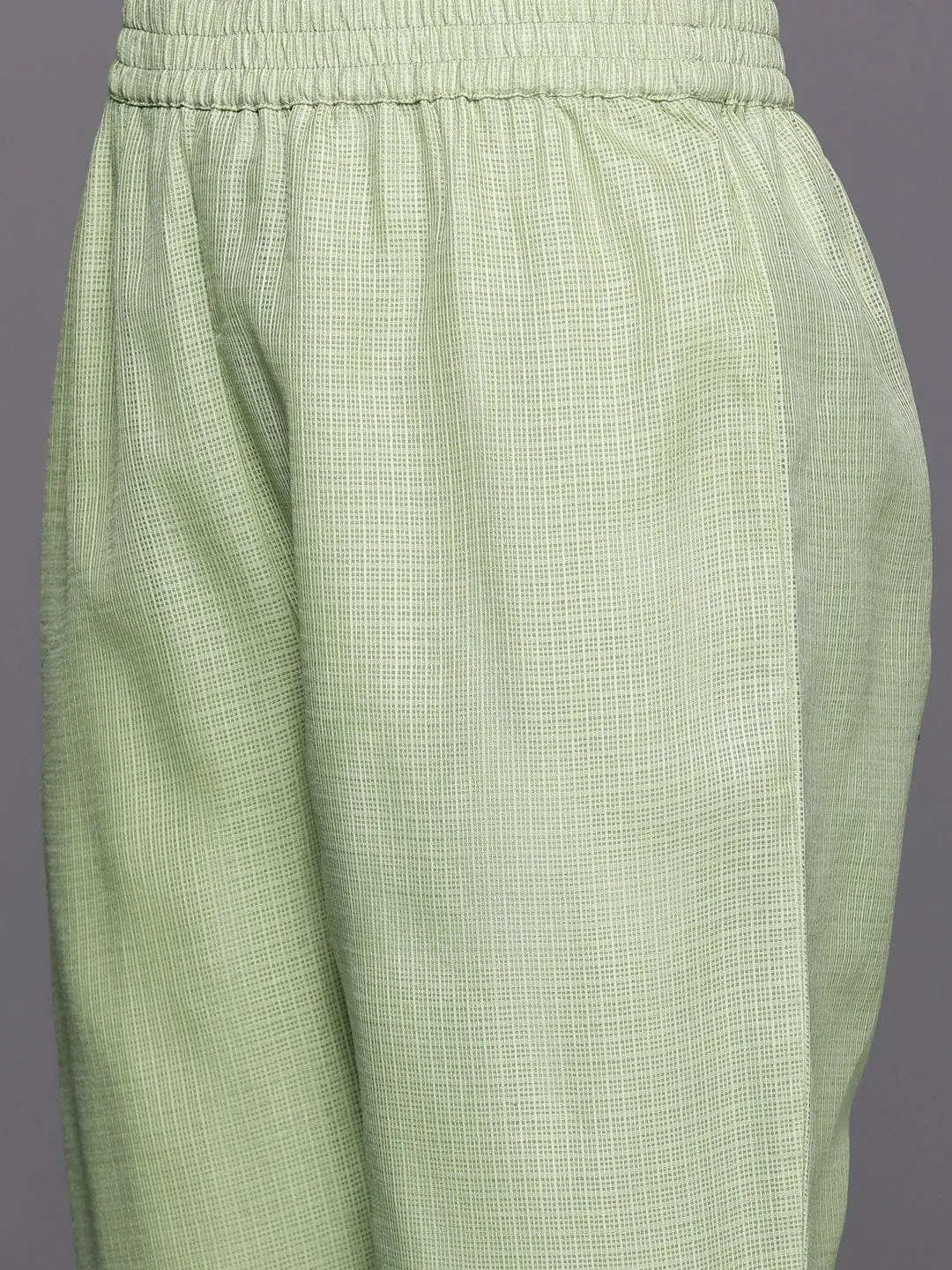Varanga Women Green Kota Check Cotton Lace Short Kurta With Bottom