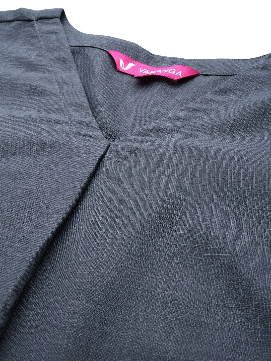 Varanga Women Grey Solid A-Line Tunic Paired With Tonal Bottom