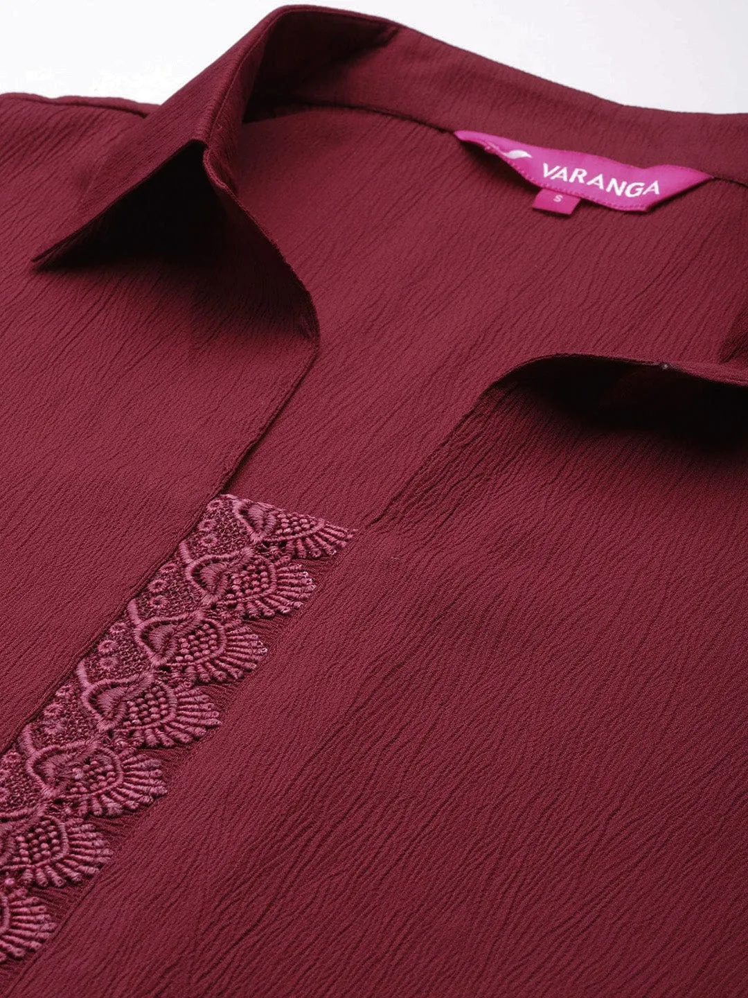 Varanga Women Maroon Lace Detailed Placket Co-Ord Set