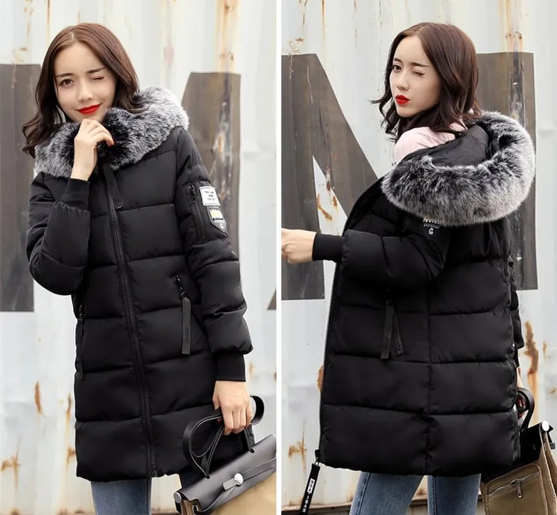 VenusFox Long Parka Hooded Jacket With Fur collar