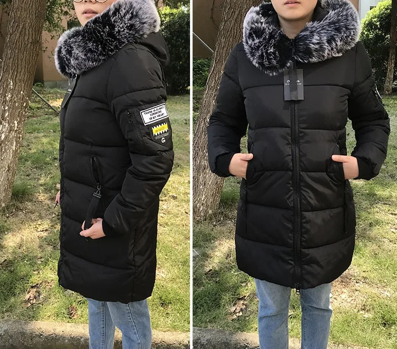 VenusFox Long Parka Hooded Jacket With Fur collar