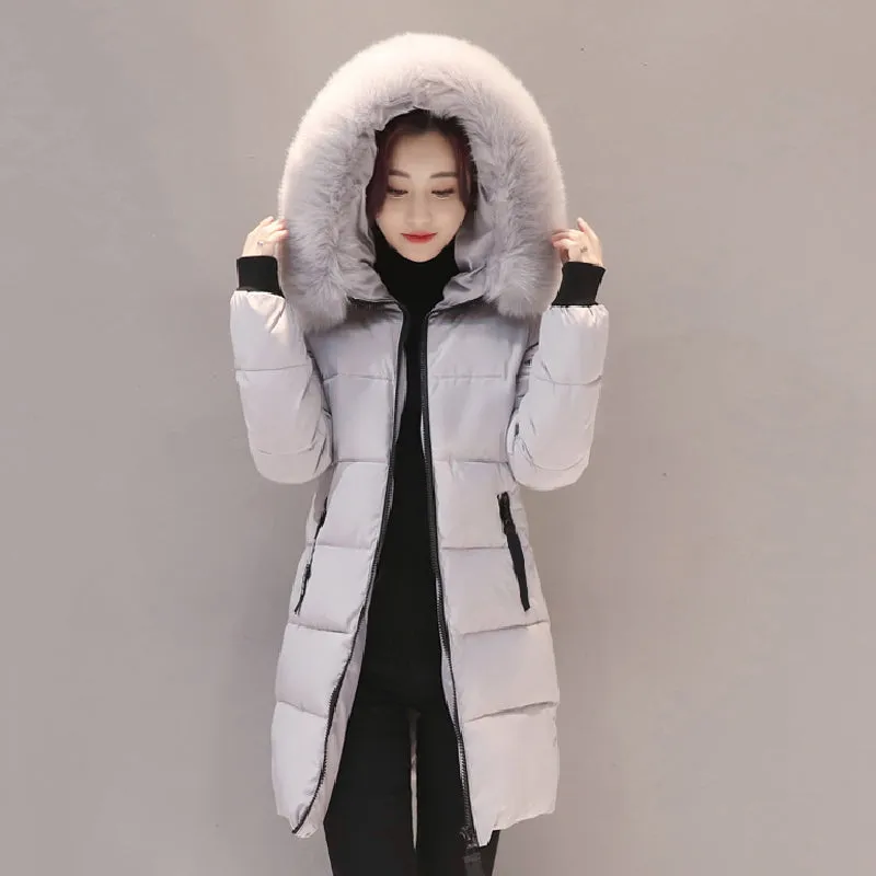 VenusFox Long Parka Hooded Jacket With Fur collar