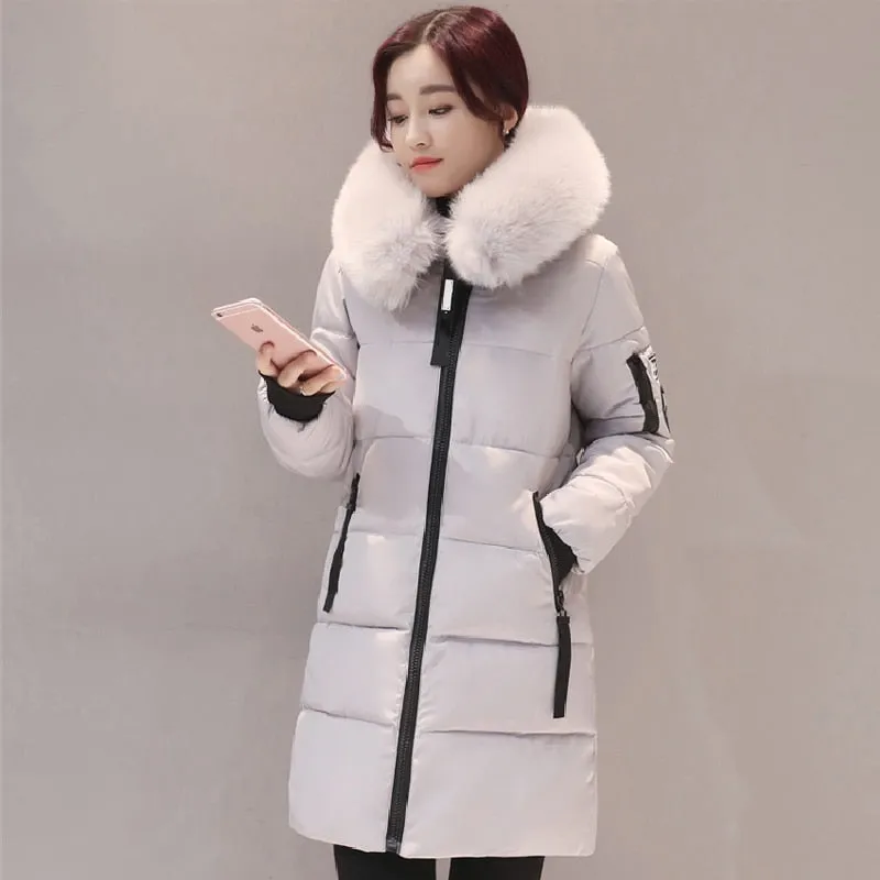 VenusFox Long Parka Hooded Jacket With Fur collar