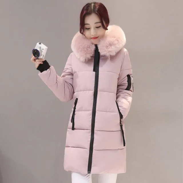 VenusFox Long Parka Hooded Jacket With Fur collar