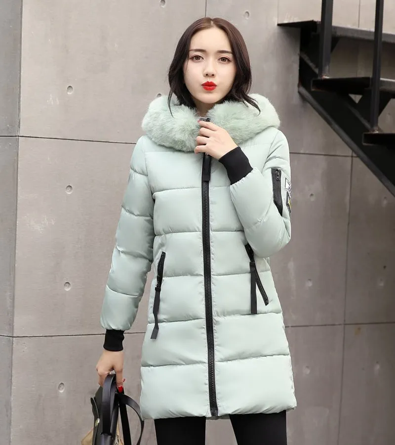 VenusFox Long Parka Hooded Jacket With Fur collar