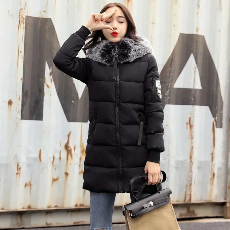 VenusFox Long Parka Hooded Jacket With Fur collar