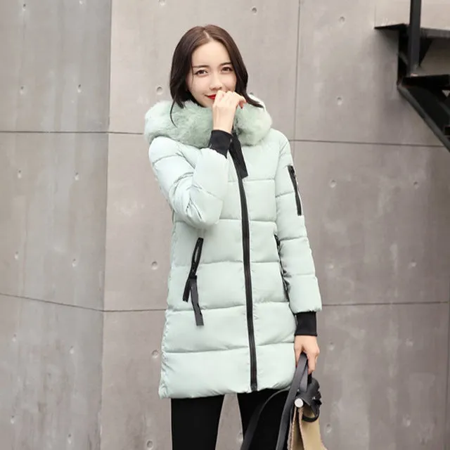 VenusFox Long Parka Hooded Jacket With Fur collar