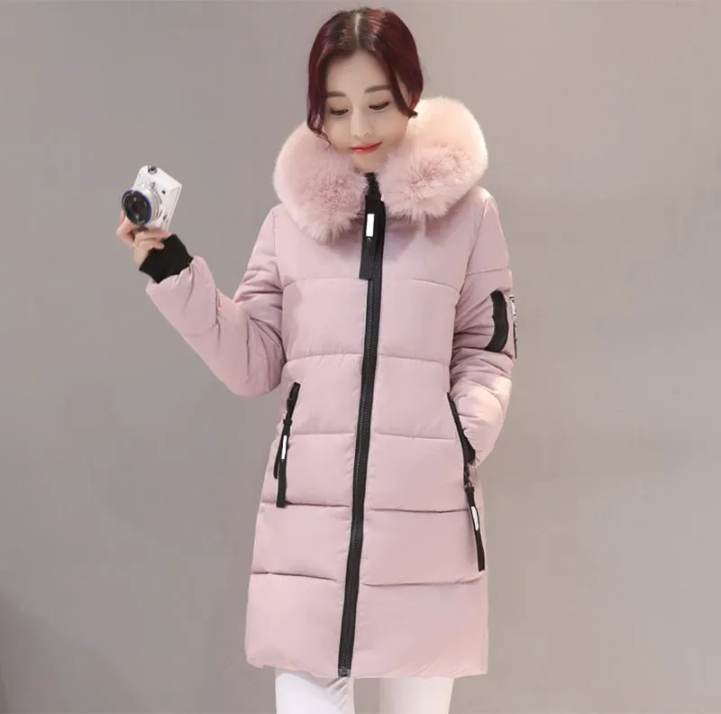 VenusFox Long Parka Hooded Jacket With Fur collar