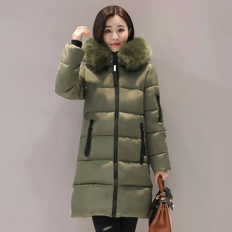 VenusFox Long Parka Hooded Jacket With Fur collar